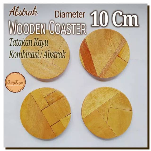 Unique Wooden Coaster Abstract style 10 Cm Tatakan kayu unik kopi teh