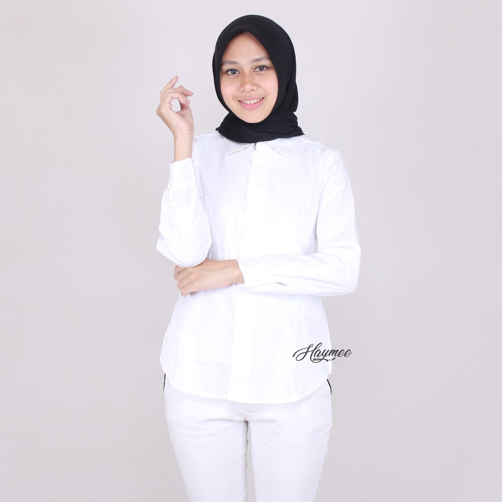 HaymeeStore Kemeja  Putih Polos Wanita Baju Kantor  Formal 