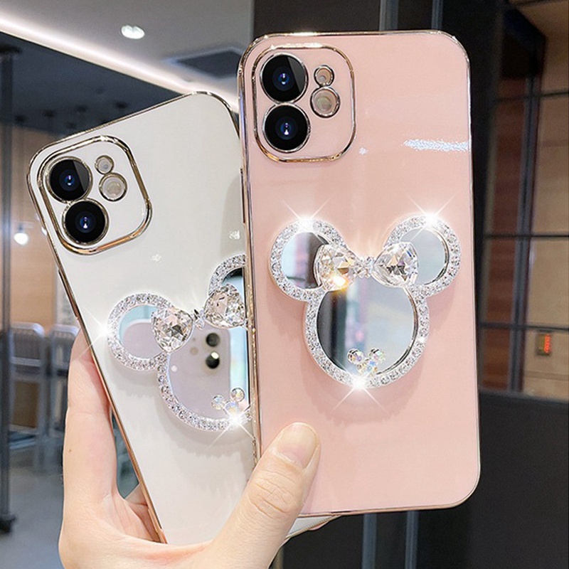 Soft case Desain disney minnie Dengan Cermin Tahan Banting Untuk iphone 11 pro max 12 13 pro max X Xs max XR