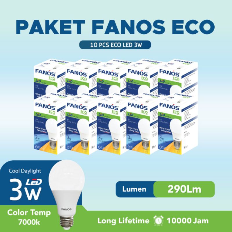 Paket 10 pcs Lampu Led Fanos Eco 3 watt Putih Dan kuning