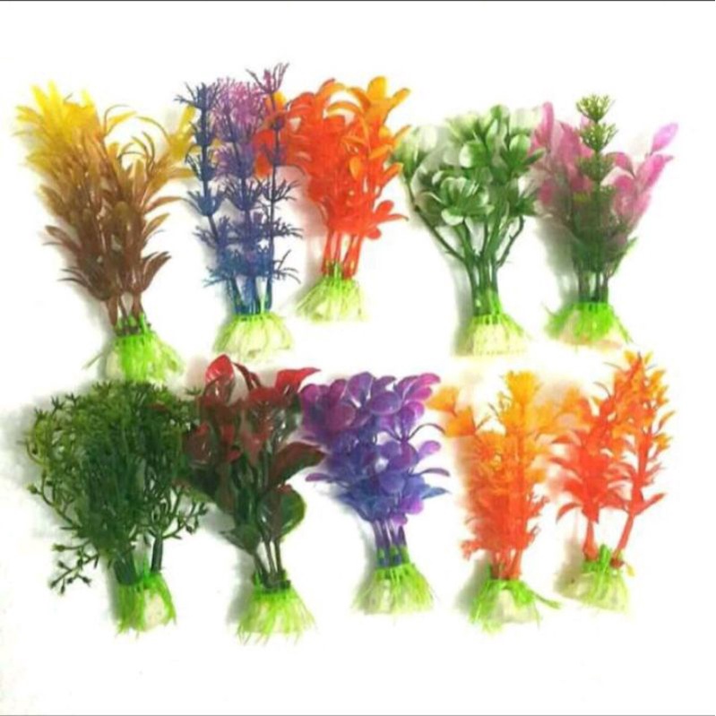 Hiasan aquarium bunga plastik kecil