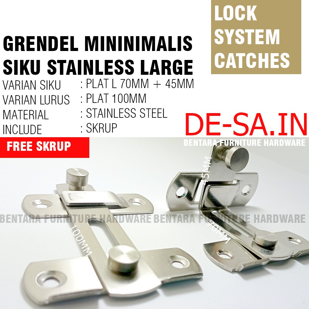 Grendel Kait Besar 4 Inchi Minimalis Stainless Steel -Pengaman Pintu Large Safety Latch