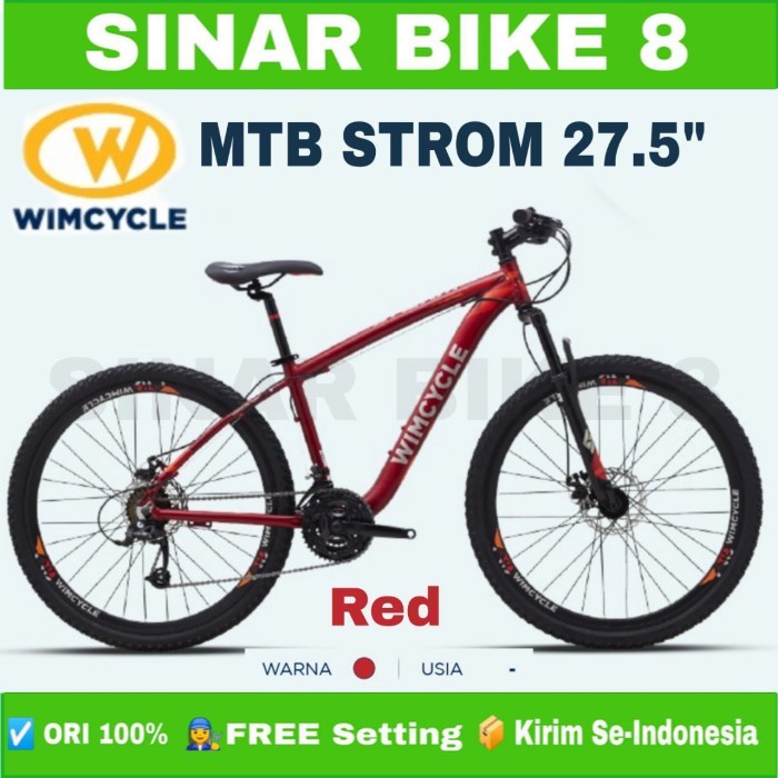 Sepeda Gunung Ukuran 27.5 Inch MTB WIMCYCLE STROM Alloy 3x8 Speed Rem Cakram