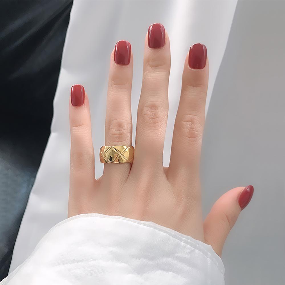 Cincin Chunky Nanas Pernikahan Hadiah Romantis Emas Tebal Stack Rings Geometris