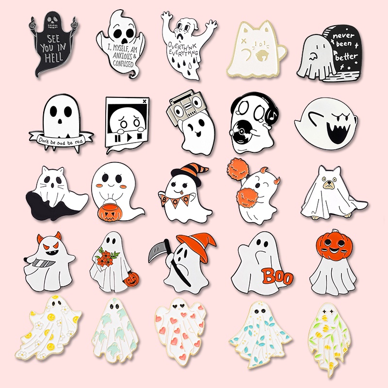 Bros Pin Enamel Desain Kartun Hantu Labu Halloween Untuk Hadiah