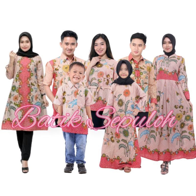 Batik Couple Keluarga Sania Ruffle Ori Ndoro Jawi Dnt Motif Encim Pink