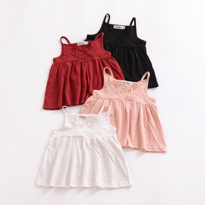 Baby Girl Fashion Summer Cotton Solid Color Sling Top Tank top bayi / anak perempuan