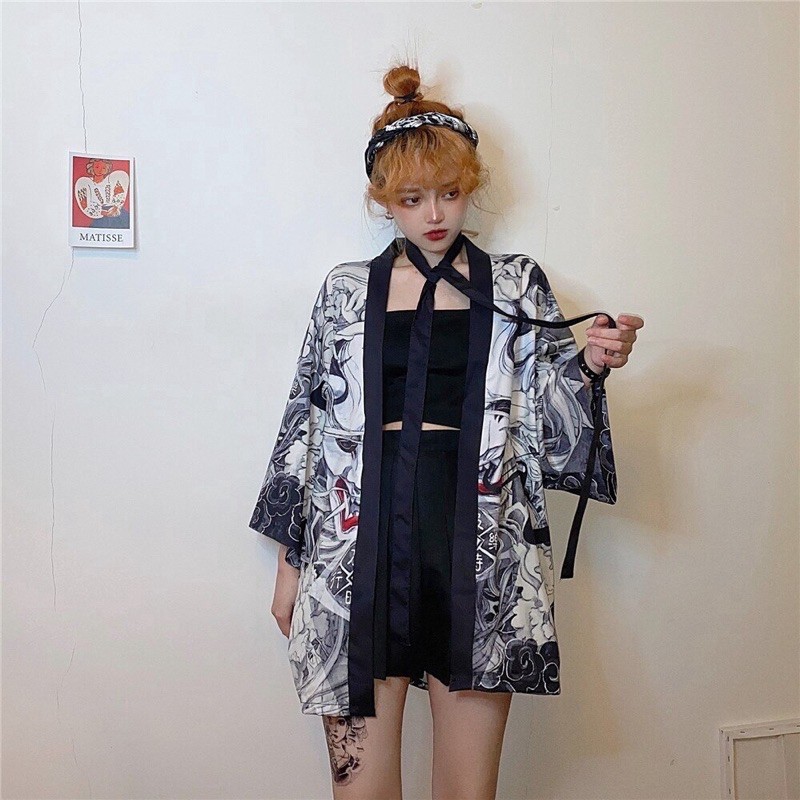 RE25 KIMONO HAORI IMORT PRIA WANITA JEPANG HARAJUKU HAREM HANFU DEVIL ORIGINAL CARDINGAN LOOSE