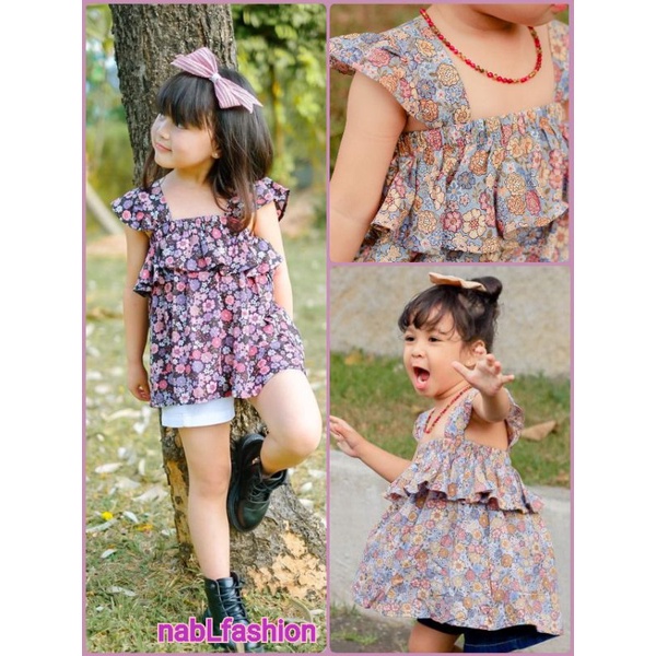 atasan dress ruffle rayon syuri / chery top untuk anak usia 2-5 tahun