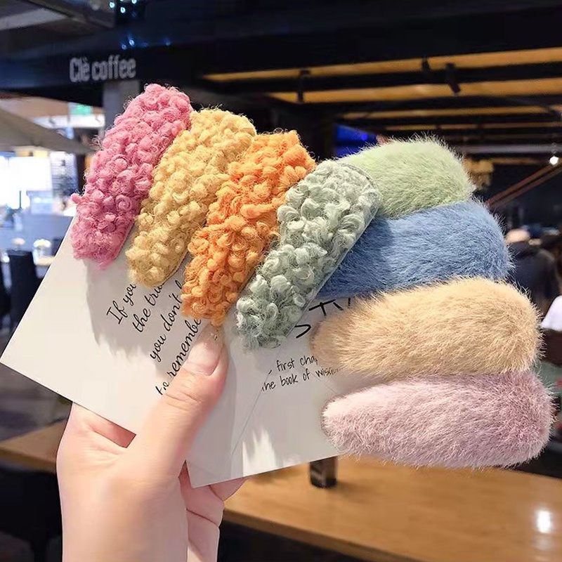 （3pcs）Jepit Rambut Set Bulu Warna-Warni - Hairclip Kotak Segitiga Korean Fashion