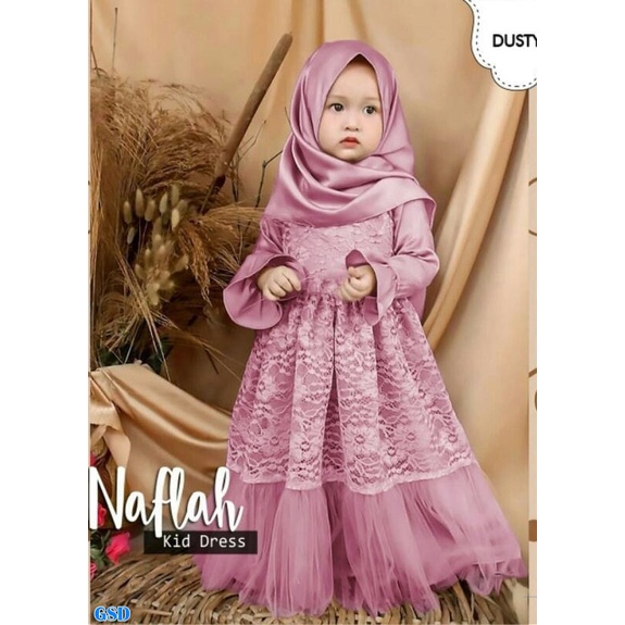 Set Gamis Naflah// Gamis Syari Anak Perempuan+Bergo/Set Busana Muslim Anak Perempuan Ngaji/ Pakaian Muslim Anak Murah