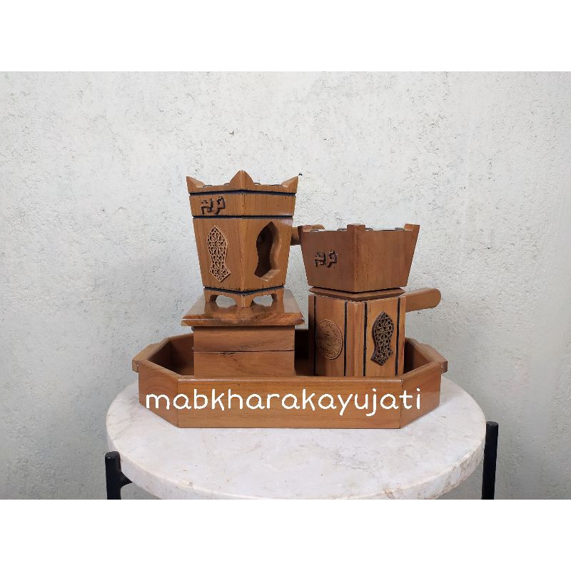 Set Mabkhara Kayu Jati - Perapen Kayu - Tempat Pembakaran Dupa Arab