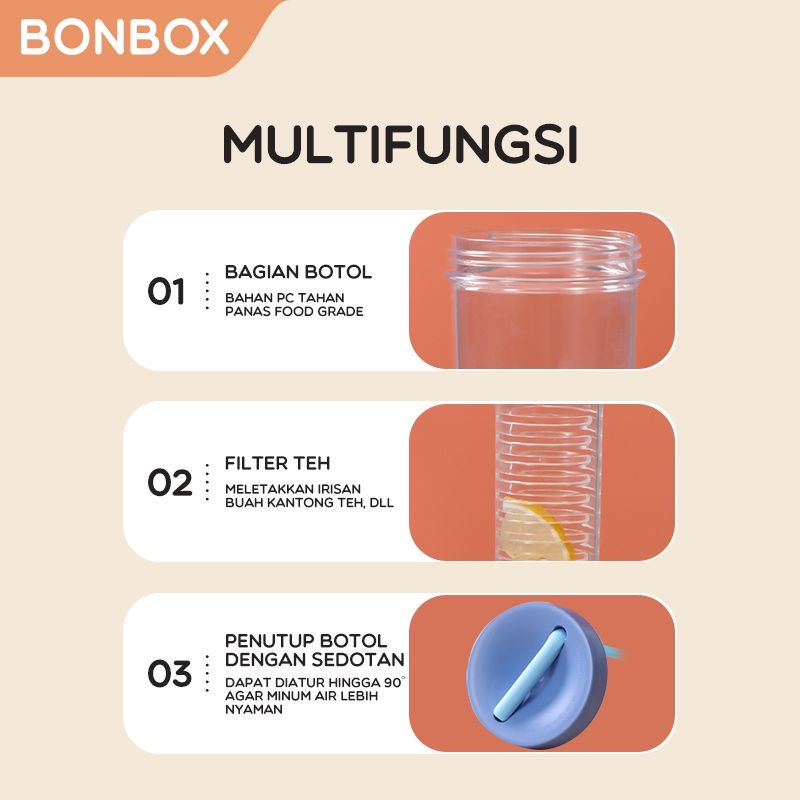 Bonbox BC40 Tumbler Botol Minum Sedotan dengan Filter Teh Buah 800ml