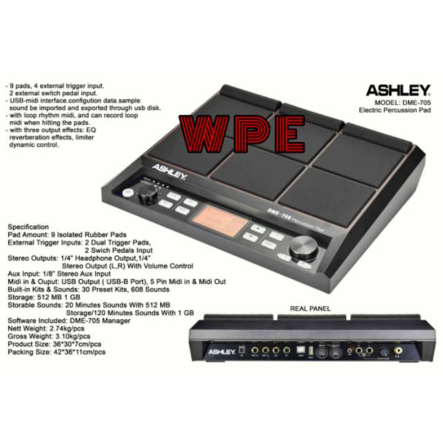 Drum Electrik Ashley DME 705 Percusion Pad Ashley DME705