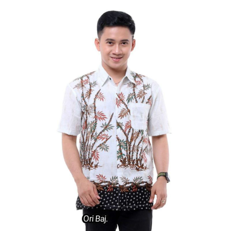 Hem Kemeja batik pendek motif bambuputih baju distro murah M-10XL reguler super jumbo seragam kantor