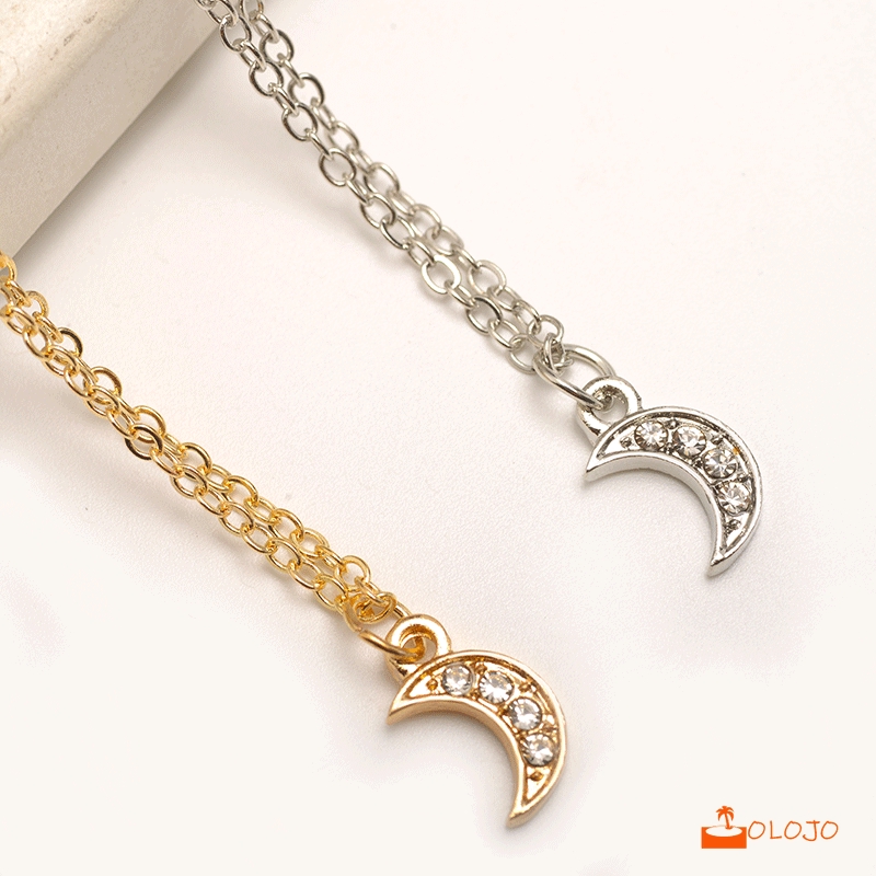 OLOJO  Moon Pendant Necklace Rhinestone Jewelry Dengan Rantai Pendek Klavikula Kalung Berlian Chain