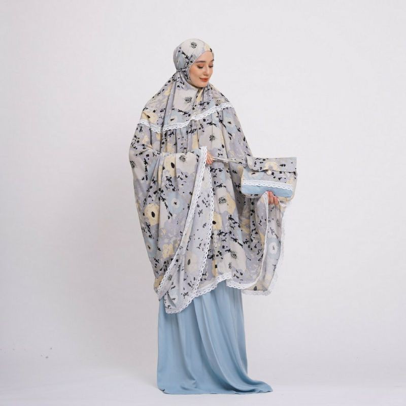 Mukena Tazbiya Arumi Series Grey/Cream/Maroon Jumbo Katun Rayon Adem Motif Cantik