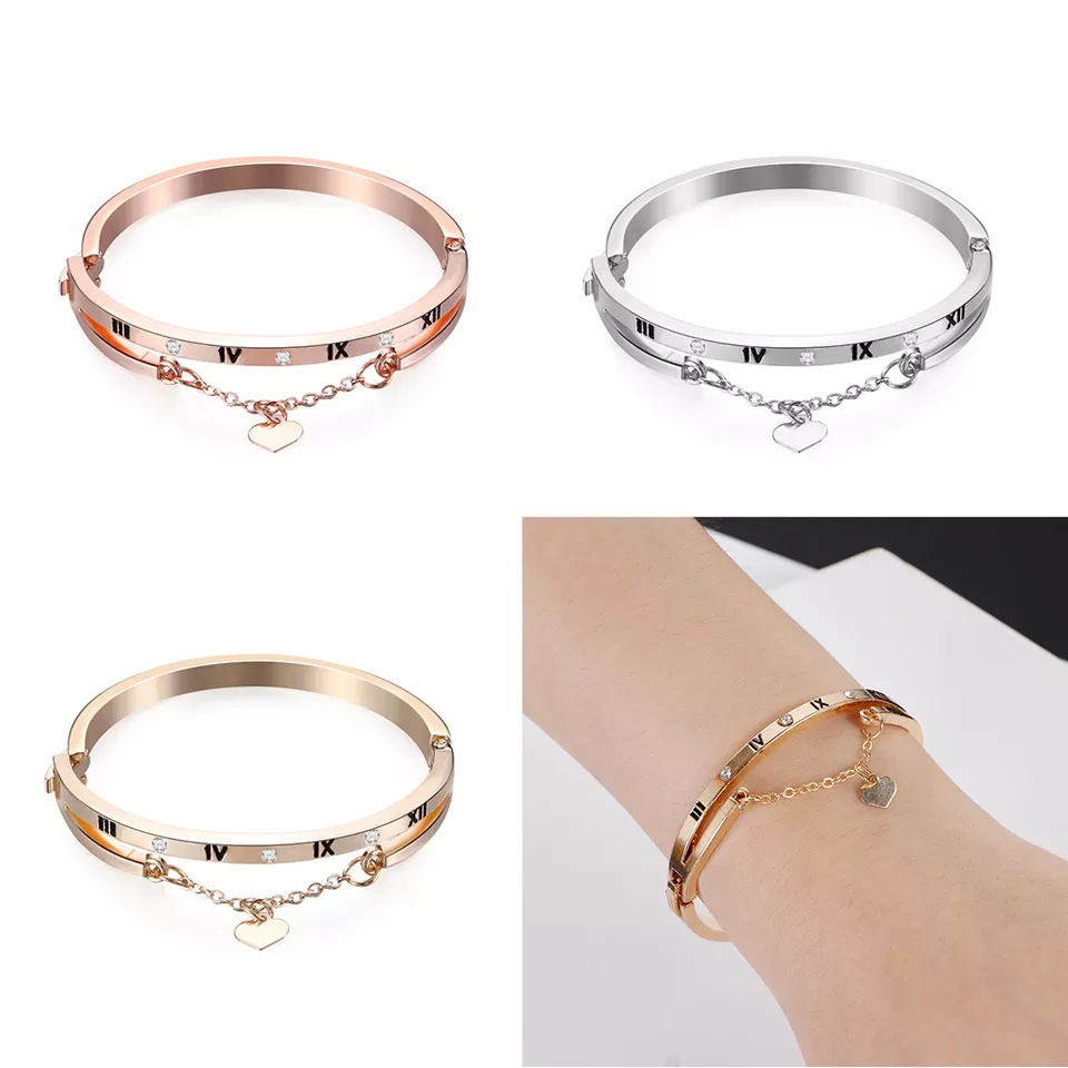 (GS) GELANG TANGAN WANITA BAHAN TITANUM VARIASI RANTAI LOVE HIASAN TANGAN WANITA