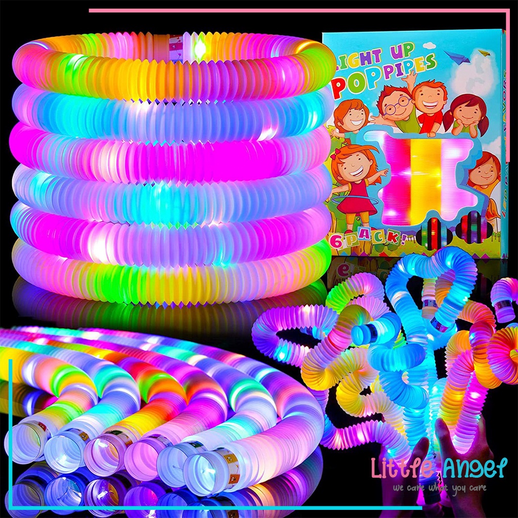 Mainan Edukasi Anak LIGHT POP TUBE LED Puzzle Lampu Nyala Pipa Stik Selang Kerut  POP TUBES PIPES Unicorn Poptubes Sensory Toys Mainan Viral