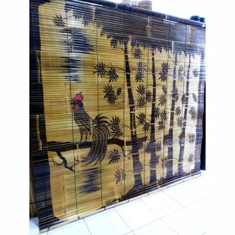 Tirai Bambu Hitam L 2 x T 2meter motif wayang semar