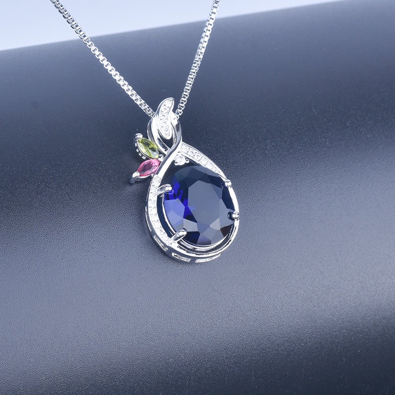 [Ready Stock]Fashion New Inlaid Color Gemstone Pendant 18K Rose Gold Plated Necklace