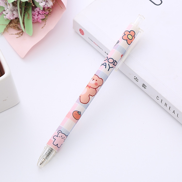 2pcs / Set Pulpen 0.5mm Motif Kartun Beruang Warna Pink Tahan Lama Untuk Hadiah Ulang Tahun