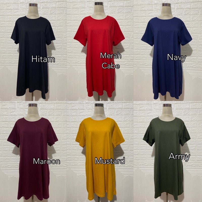 BASIC DRESS KAOS COTTON COMBED 30S PLAIN KATUN TUNIK MIDI POLOS ADEM CASUAL LILAC PASTEL SAGEGREEN MURAH