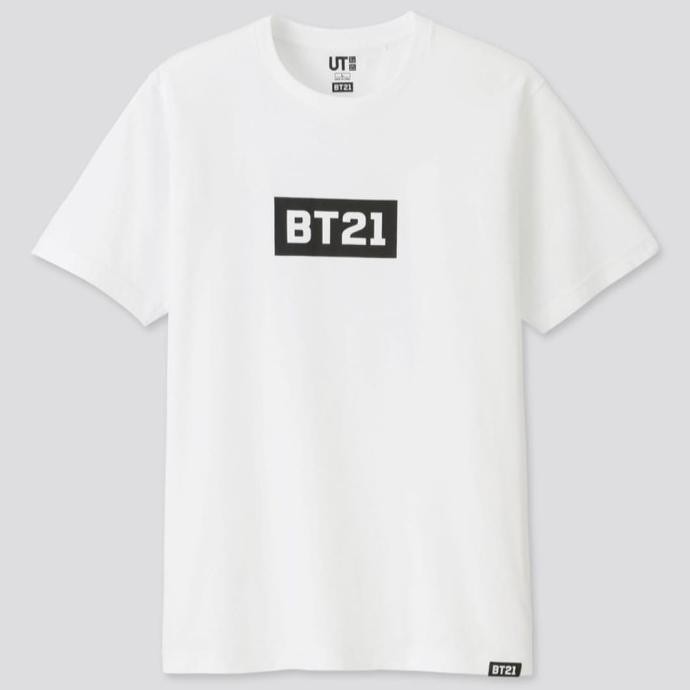 Baju Kaos Uniqlo Bt21 Bts Army - Bt21 Putih - Putih, S Mentari11111