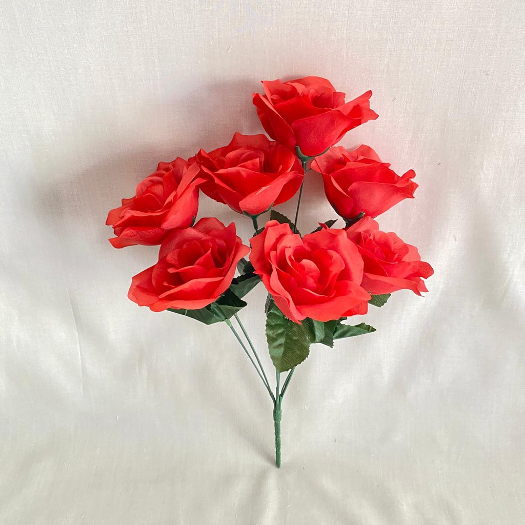 Bunga Mawar Rose Dekor X7 (satuan) Bunga Artificial / Bunga Plastik / Bunga Dekorasi / Pernikahan-Merah Darah