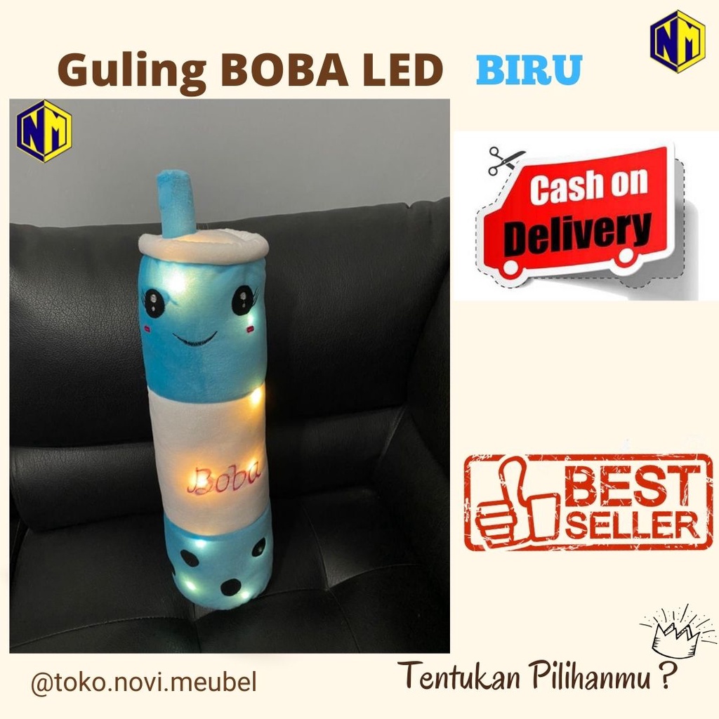 Guling Boneka Boba Milk Tea LED Kain Halus  Bahan full Velboa Tinggi 60cm