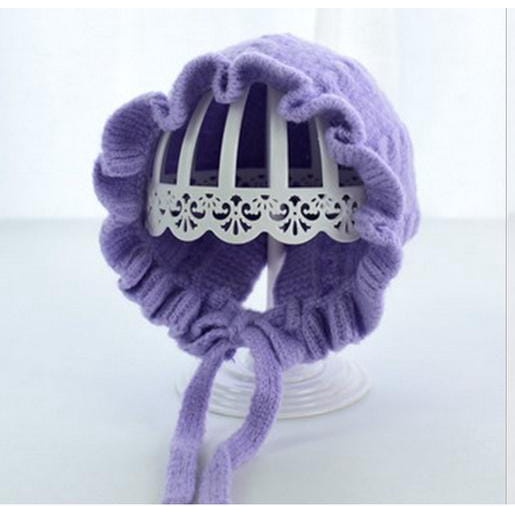 Topi bonet rajut anak/bayi import motif  gelombang banyak warna-Ungu