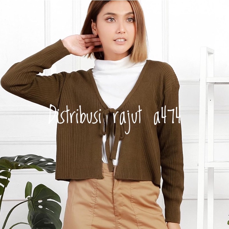 BAILEY CARDY CROP RAJUT TALI DEPAN /ANGEL BOTON SKRIT/SWEATER RAJUT ALA KOREAN