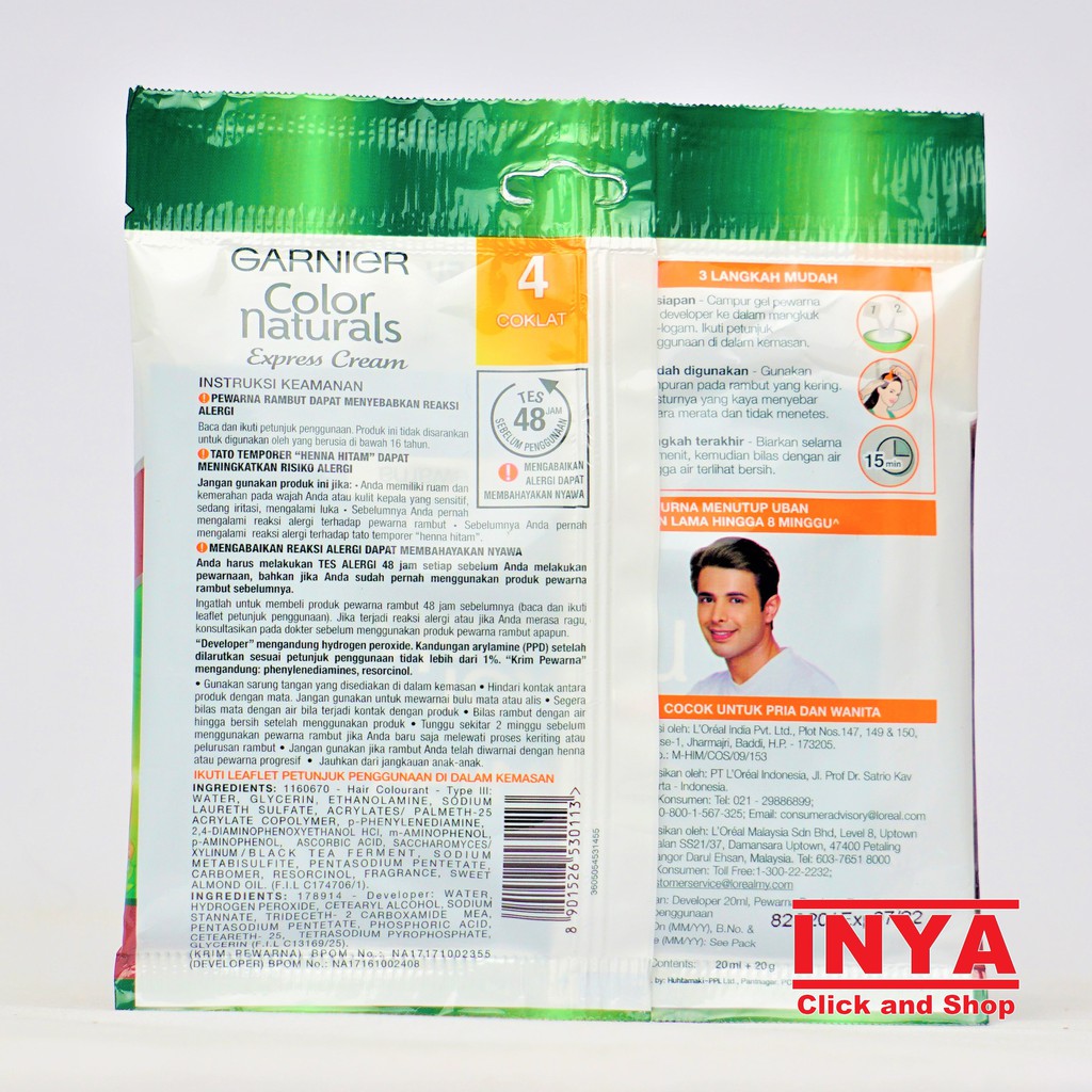 GARNIER COLOR NATURAL EXPRESS CREAM 4 COKLAT 20mlx20gr SACHET