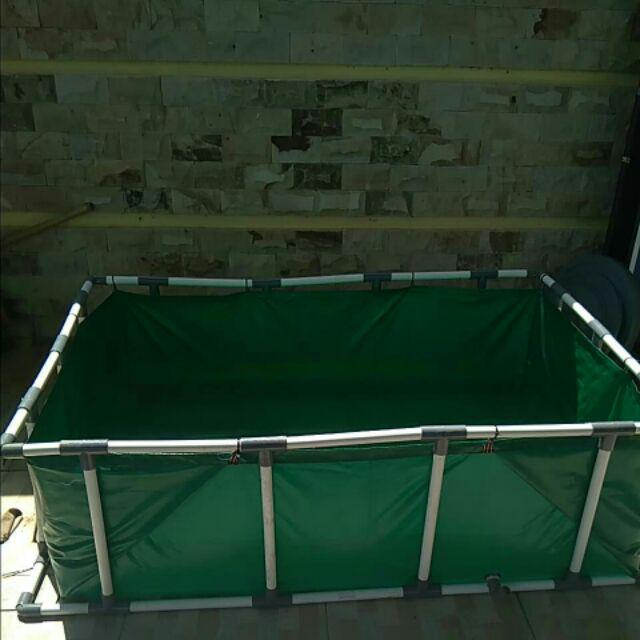 Terpal Kolam Ikan + Rangka [ Satu Set ] Model Slot Paralon Ukuran 150x100x50cm Original A15 Korea