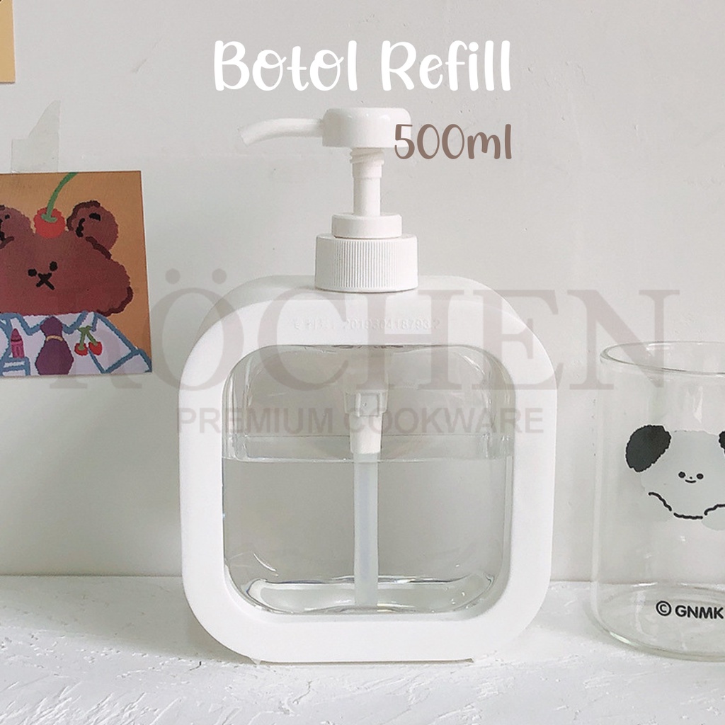 MYKOCHEN.INA Dispenser Tempat Sabun Cair 500ml Botol Sabun Pump Refill Soap Dispenser Korea Aesthetic Putih FREE STICKER Minimalis Estetik