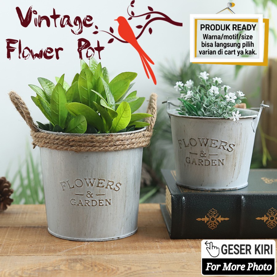 TBI Vintage Flower Pot Vase Bunga Kaleng Pot Tanaman Artificial