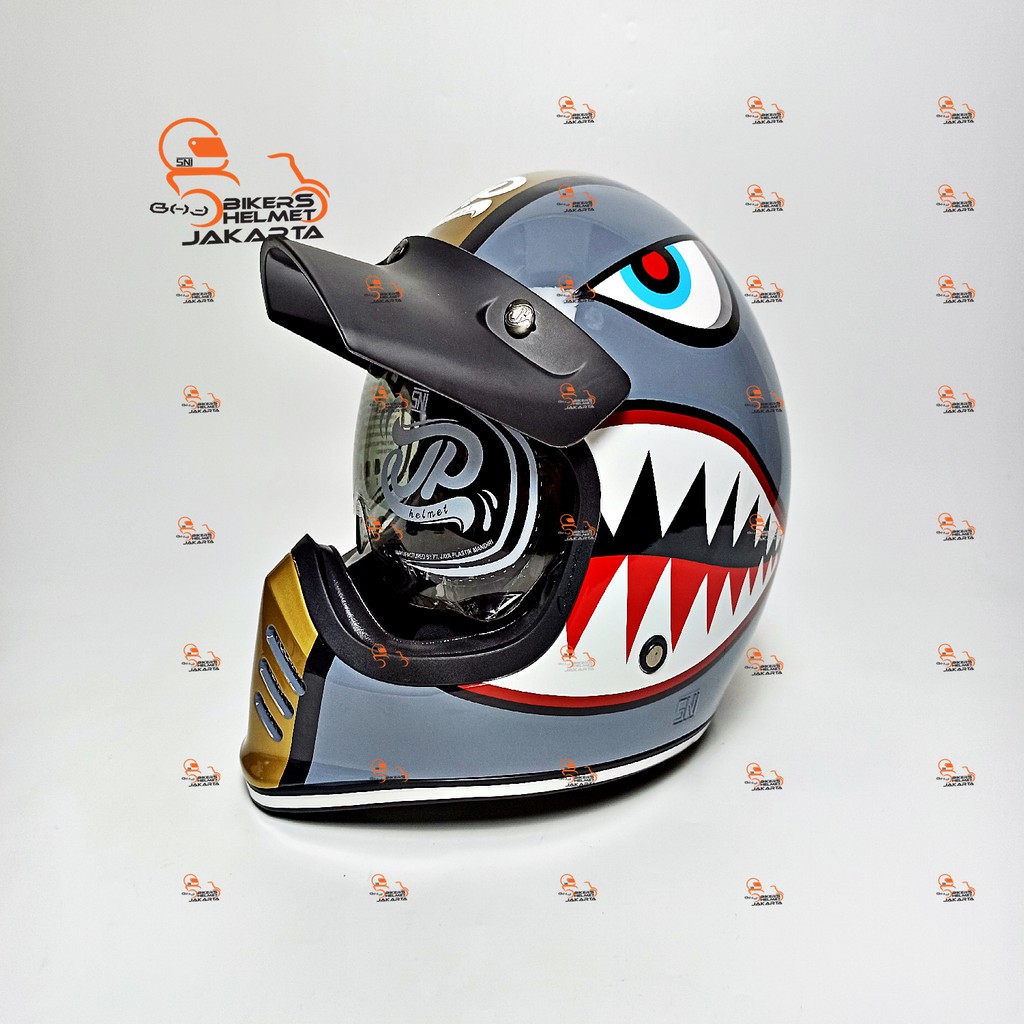 JPX HELM SIGNATURE JP RETRO SG 07 DARK GREY GLOSS FULL FACE RETRO