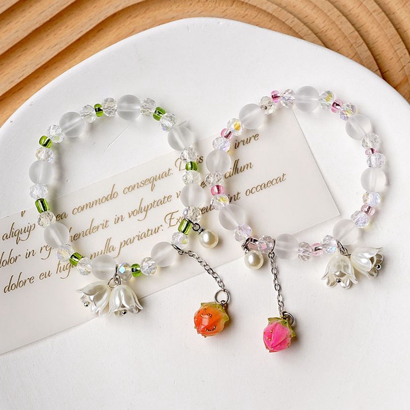 Gelang Manikmanik Kristal Warna Warni Bandul Desain Bunga Gaya Koreabohemian Handmade Untuk Wanita
