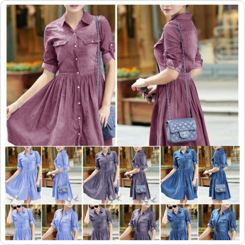 Dress korean style terbaru/ Dress nikita denim / Dress wanita bahan denim all size fit to L FH MINI DRESS