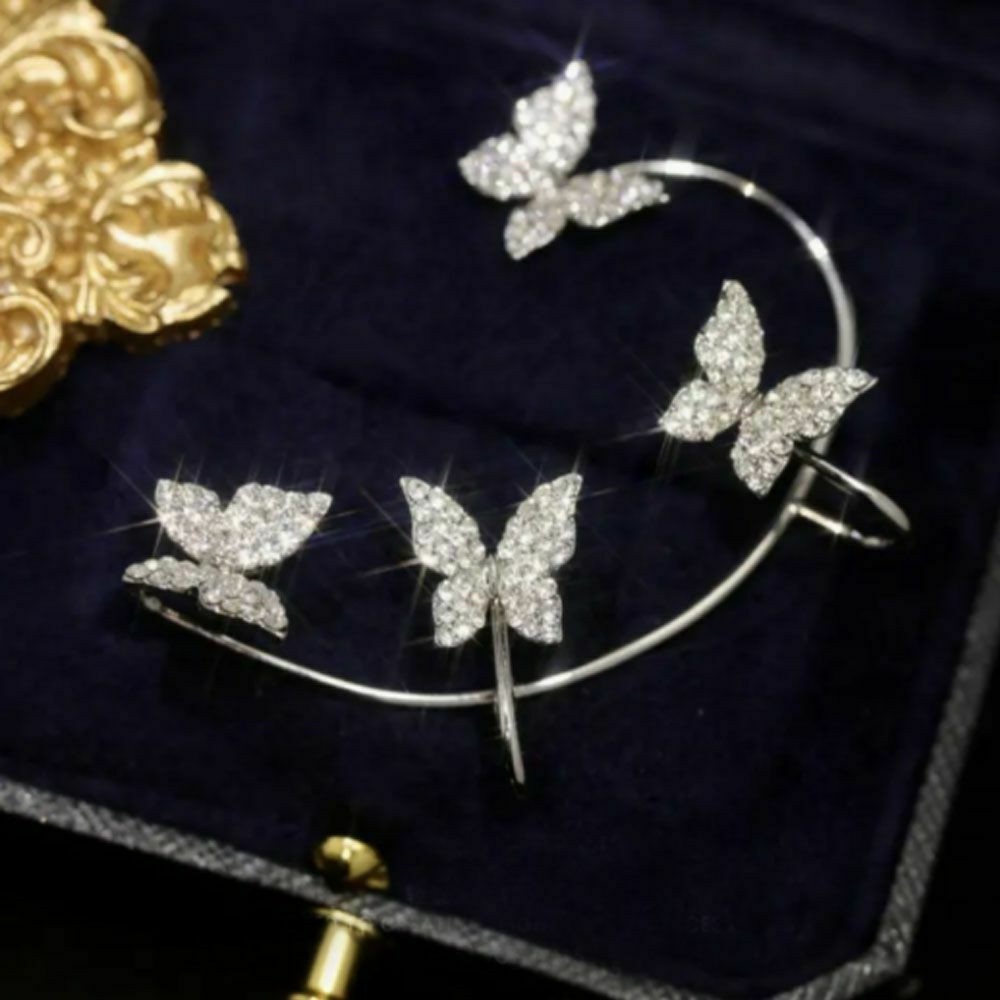 【COD Tangding】1PC Sparkling Zircon Butterfly Earclip Ear Wrap Dangle Ear Cuff NonPiercing Fashion Accessories Jewelry