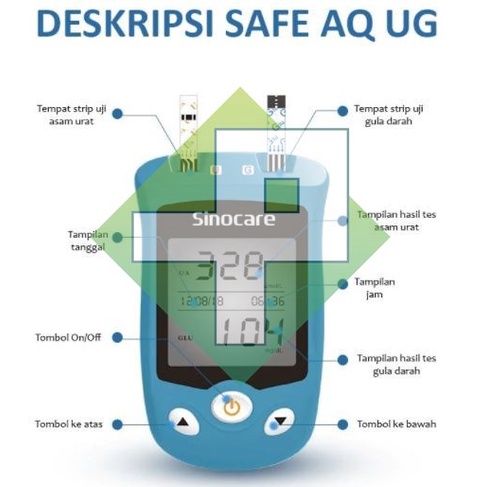 Sinocare Safe AQ UG Gula Darah &amp; Asam Urat Bonus Strip Gula &amp; Asam Urat + Lancet