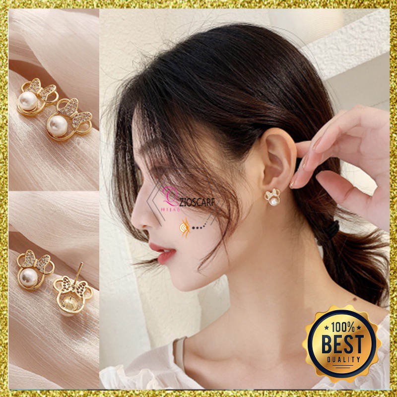 ANTING WANITA KOREA MICKEY/ANTING TITANIUM ANTI KARAT ANTING TUSUK BENTUK MICKEY PEARL ANT7