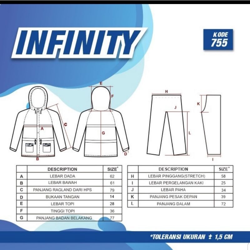 Jas Hujan Stelan Baju Celana Dewasa Pria Wanita Plevia INFINITY 755