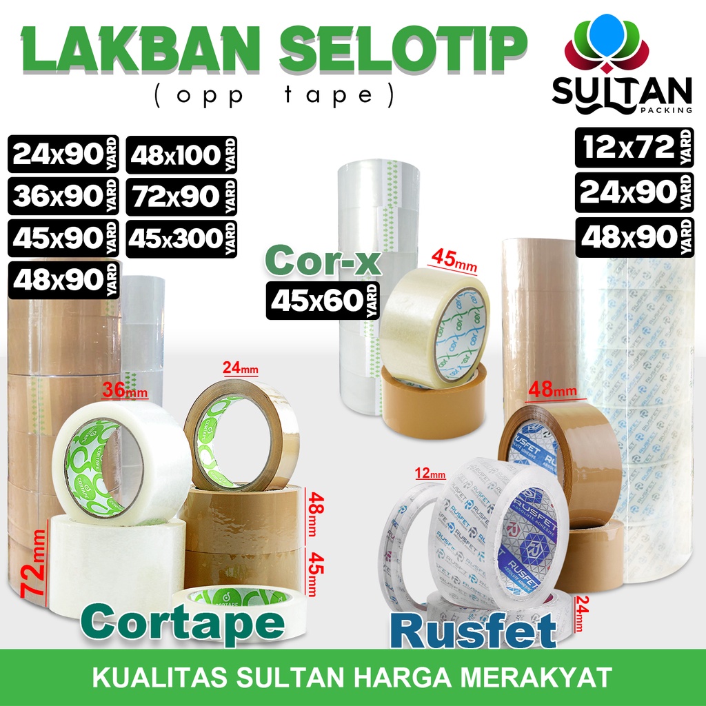 

Lakban Isolasi Selotip OPP Tape CORTAPE RUSFET Plakban Packing TERMURAH / SELOP