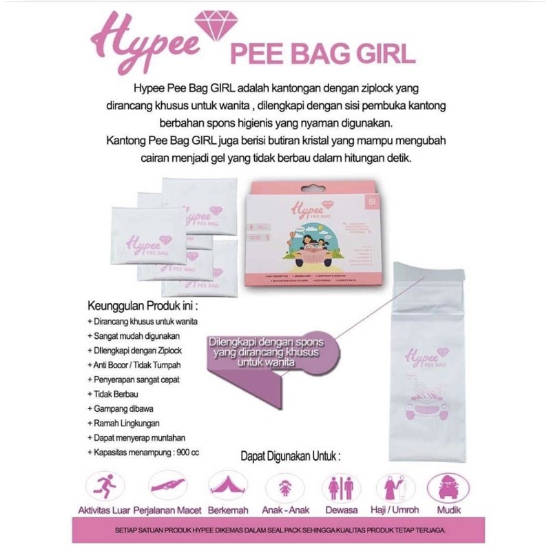 Hypee Pee Bag for Girl (isi 5 per pack) / Kantong Pipis Urine untuk Wanita Perempuan