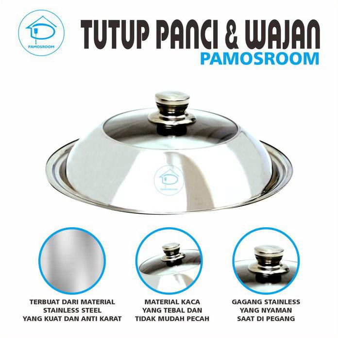 Pamosroom Tutup Wajan Kuali Panci Wok Pan Stainless Dengan Kaca 34Cm