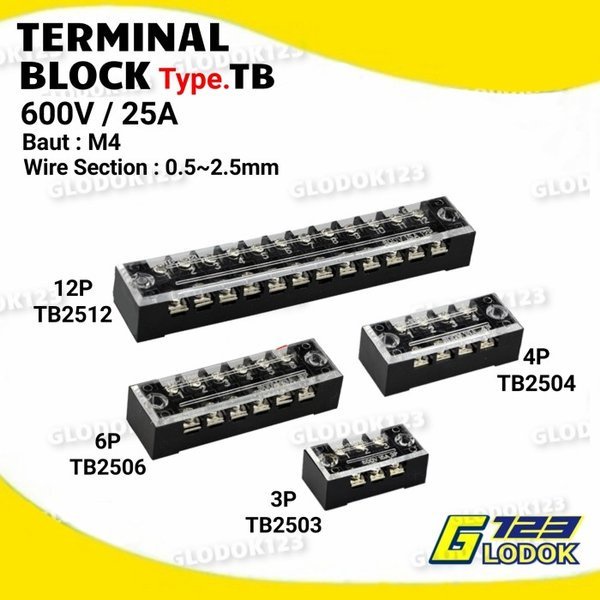 Terminal Block Blok Kaca 25A TB 2503 2504 2506 2512 3P 4P 6P 12P Pin