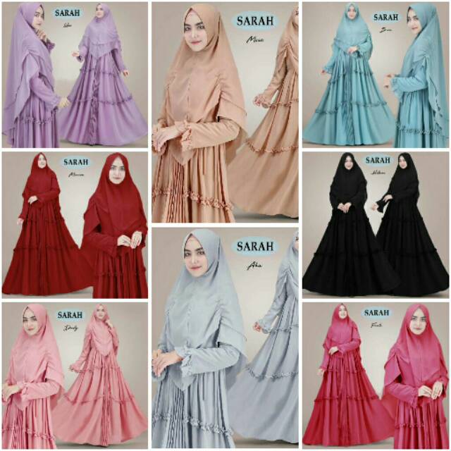Sarah Syari Warna Dusty Biru Mocca Lilac Abu Hitam Maroon Fanta Setelan Gamis Dress Muslim Modern XL