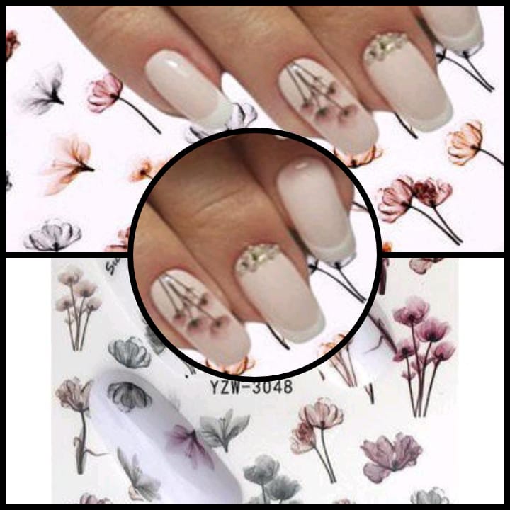 NAIL STICKER WATER COLOR FLOWER STIKER BUNGA TERATAI WATER COLOR NAIL / KUKU