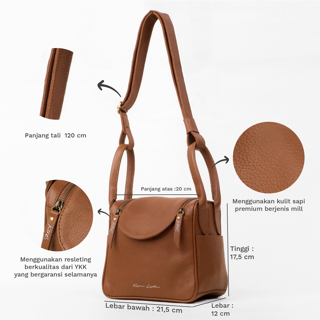 Kenes Leather Sling Bag Wanita Tas Selempang Kulit Asli MOANA Mill - Free Grafir Nama